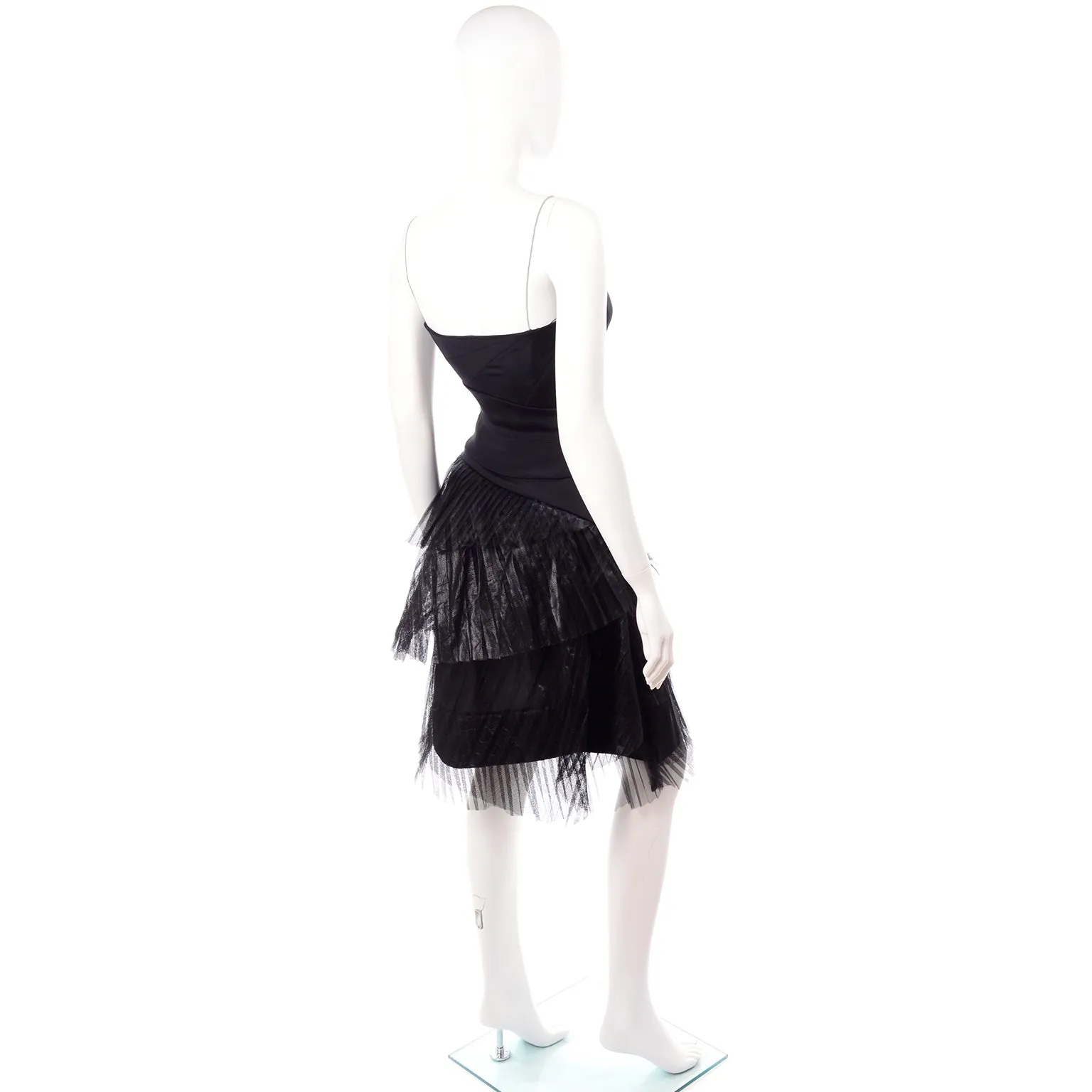 1990s Danes Documented Black Evening Dress w/ Pleated Metallic Tulle Skirt