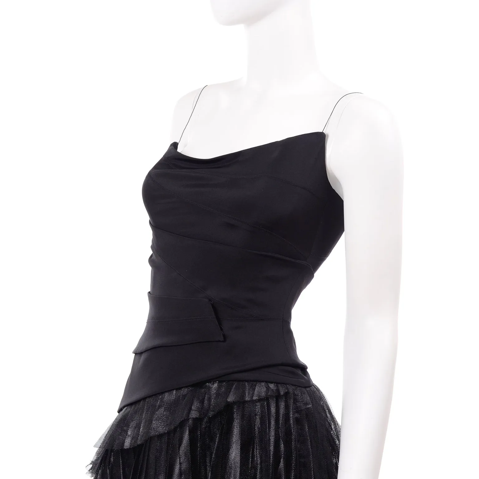 1990s Danes Documented Black Evening Dress w/ Pleated Metallic Tulle Skirt