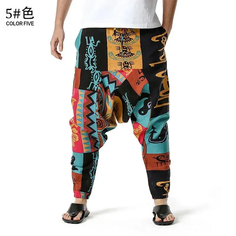 2024 Men's and Women's Cotton Harem Yoga Loose Elf Bohemian Pants Crotch Pants Flying Squirrel Pants for Men  Cargo Pants Men