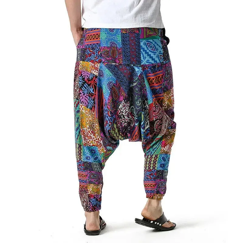 2024 Men's and Women's Cotton Harem Yoga Loose Elf Bohemian Pants Crotch Pants Flying Squirrel Pants for Men  Cargo Pants Men