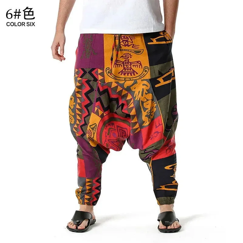 2024 Men's and Women's Cotton Harem Yoga Loose Elf Bohemian Pants Crotch Pants Flying Squirrel Pants for Men  Cargo Pants Men