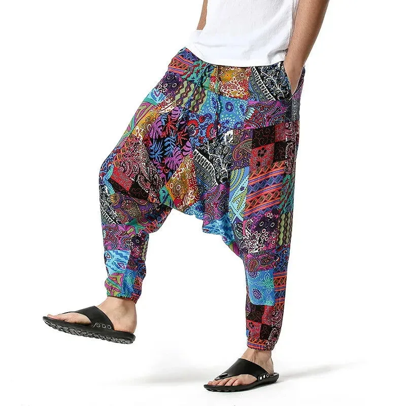 2024 Men's and Women's Cotton Harem Yoga Loose Elf Bohemian Pants Crotch Pants Flying Squirrel Pants for Men  Cargo Pants Men