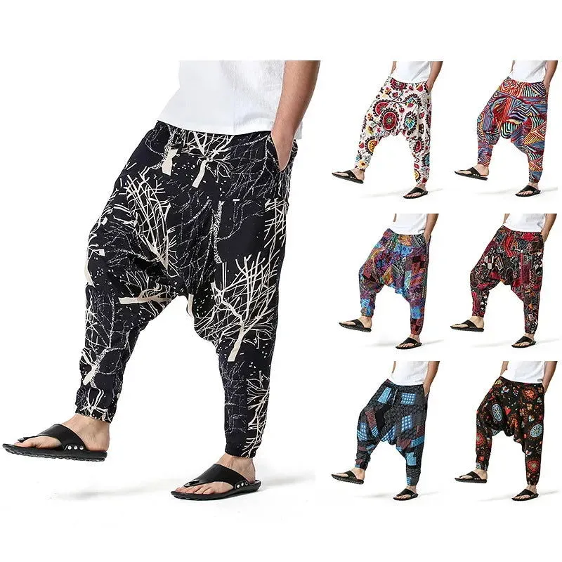 2024 Men's and Women's Cotton Harem Yoga Loose Elf Bohemian Pants Crotch Pants Flying Squirrel Pants for Men  Cargo Pants Men