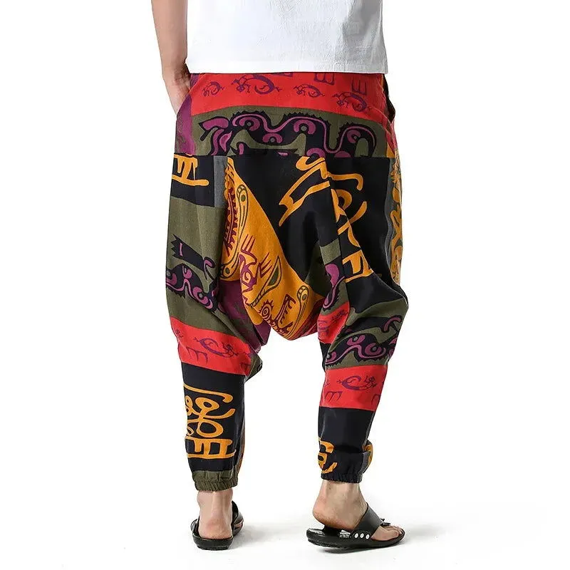 2024 Men's and Women's Cotton Harem Yoga Loose Elf Bohemian Pants Crotch Pants Flying Squirrel Pants for Men  Cargo Pants Men