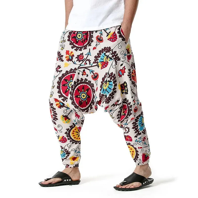 2024 Men's and Women's Cotton Harem Yoga Loose Elf Bohemian Pants Crotch Pants Flying Squirrel Pants for Men  Cargo Pants Men