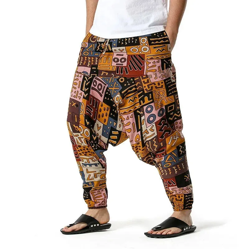 2024 Men's and Women's Cotton Harem Yoga Loose Elf Bohemian Pants Crotch Pants Flying Squirrel Pants for Men  Cargo Pants Men