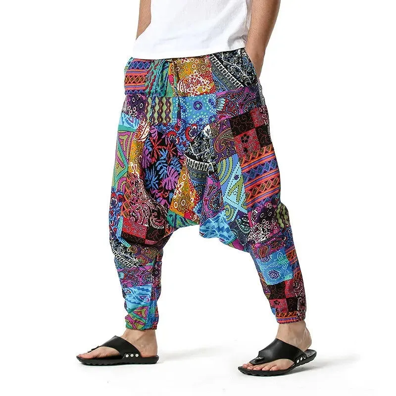 2024 Men's and Women's Cotton Harem Yoga Loose Elf Bohemian Pants Crotch Pants Flying Squirrel Pants for Men  Cargo Pants Men