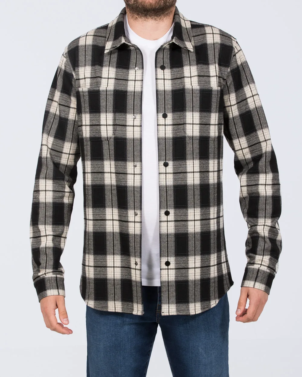 2t Ezra Tall Jersey Shacket (black/cream check)