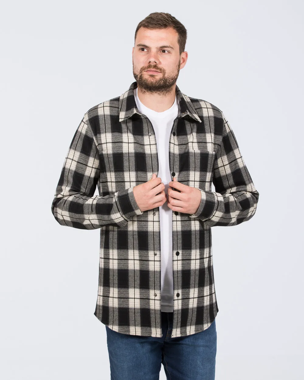 2t Ezra Tall Jersey Shacket (black/cream check)