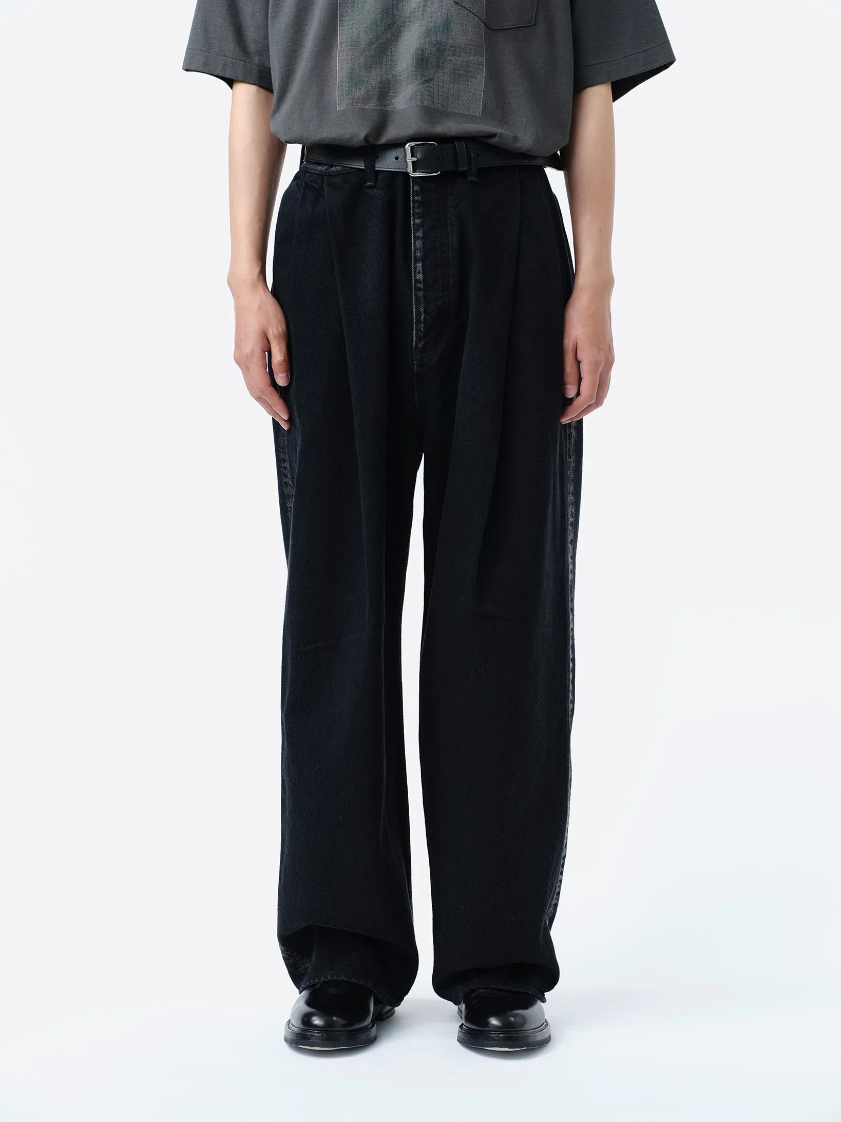 2TUCK WIDE DENIM PANTS -ENTASIS Mk-Ⅱ- .11【WASH BLACK】