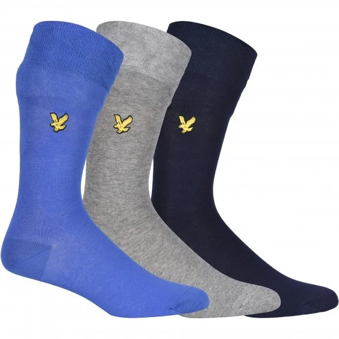 3-Pack Golden Eagle Logo Socks, Navy/Grey/Blue