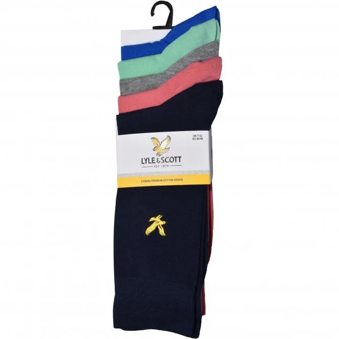 5-Pack Golden Eagle Logo Socks, Green/Pink/Navy/Blue/Grey