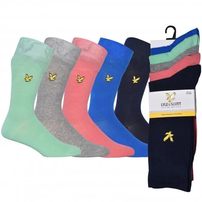 5-Pack Golden Eagle Logo Socks, Green/Pink/Navy/Blue/Grey