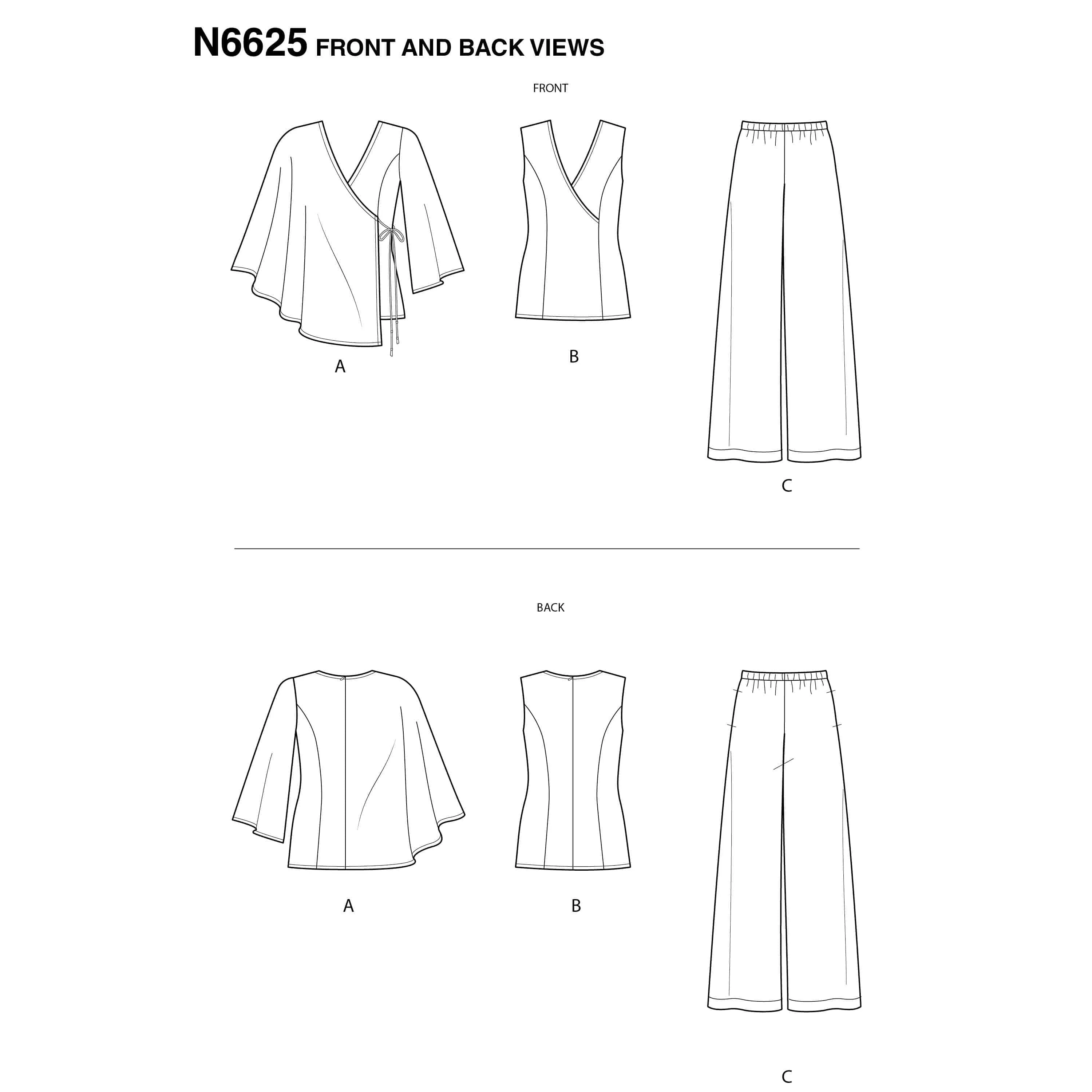 6625 New Look Sewing Pattern N6625 Misses' Tops And Pull On Pants