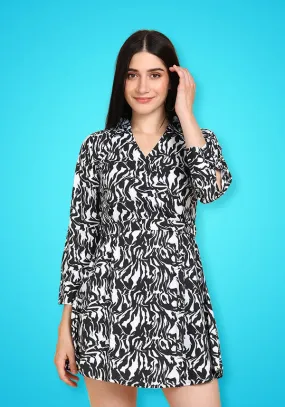 A-Line Black & White Women's Work  Dress