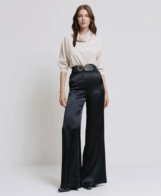 Access Fashion Black Satin Flared Pants