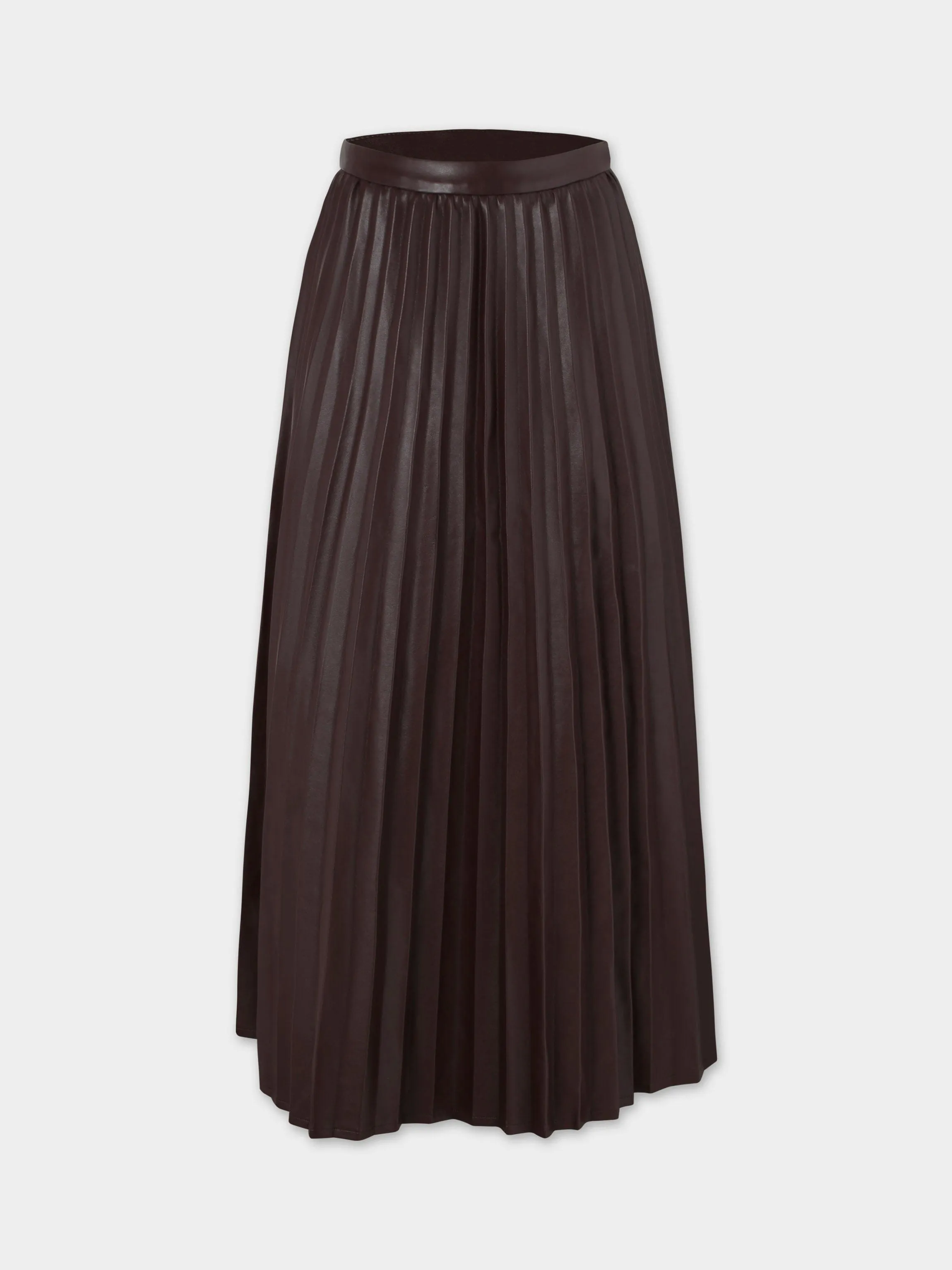 Accordion Pleated Faux Leather Skirt-Brown