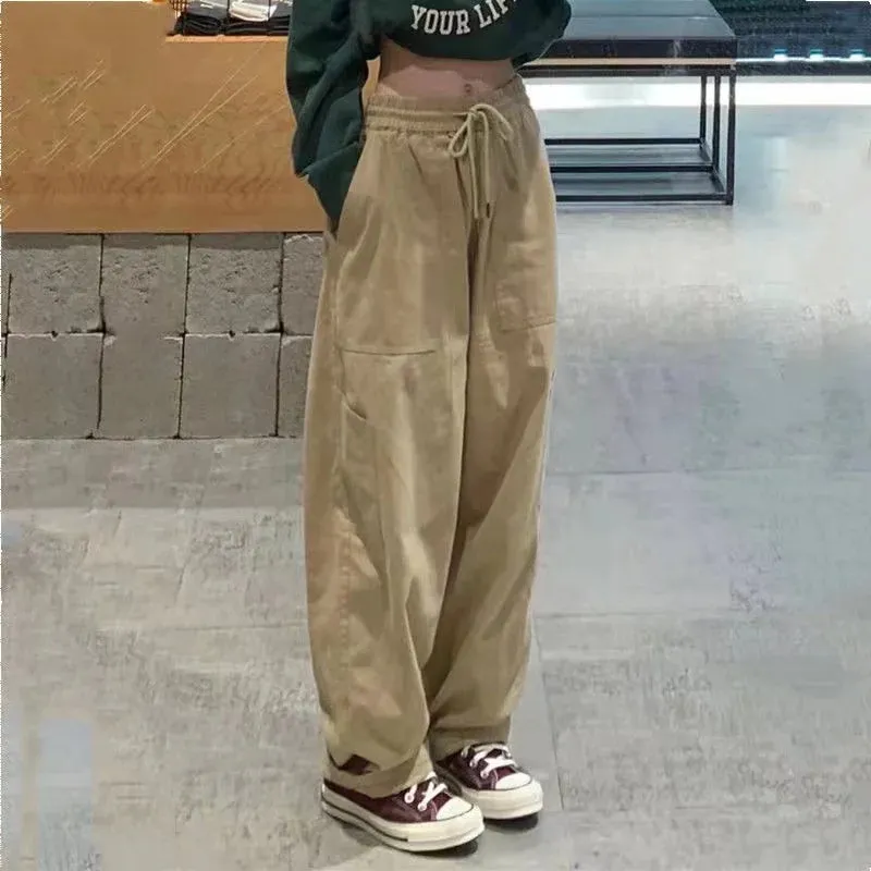 Advbridge  -  New Harajuku Style High Waist Cargo Pants For Men Solid Big Pockets Loose Wide Leg Trousers Men Straight Casual Pants