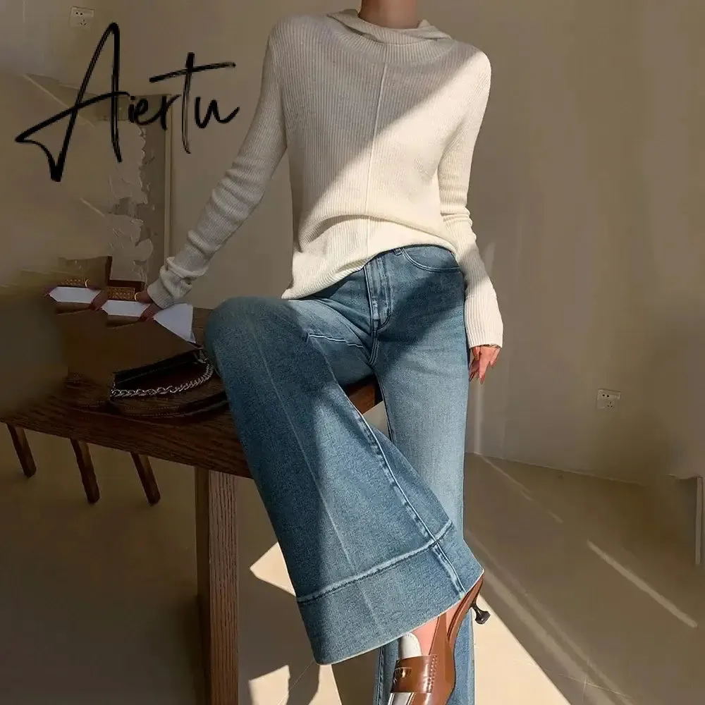 Aiertu Elegant Tall Girl Friendly Flared Jeans 90s Vintage Y2k Jeans Women Streetwear Korean Style Bootcut Pants High Waist Trousers