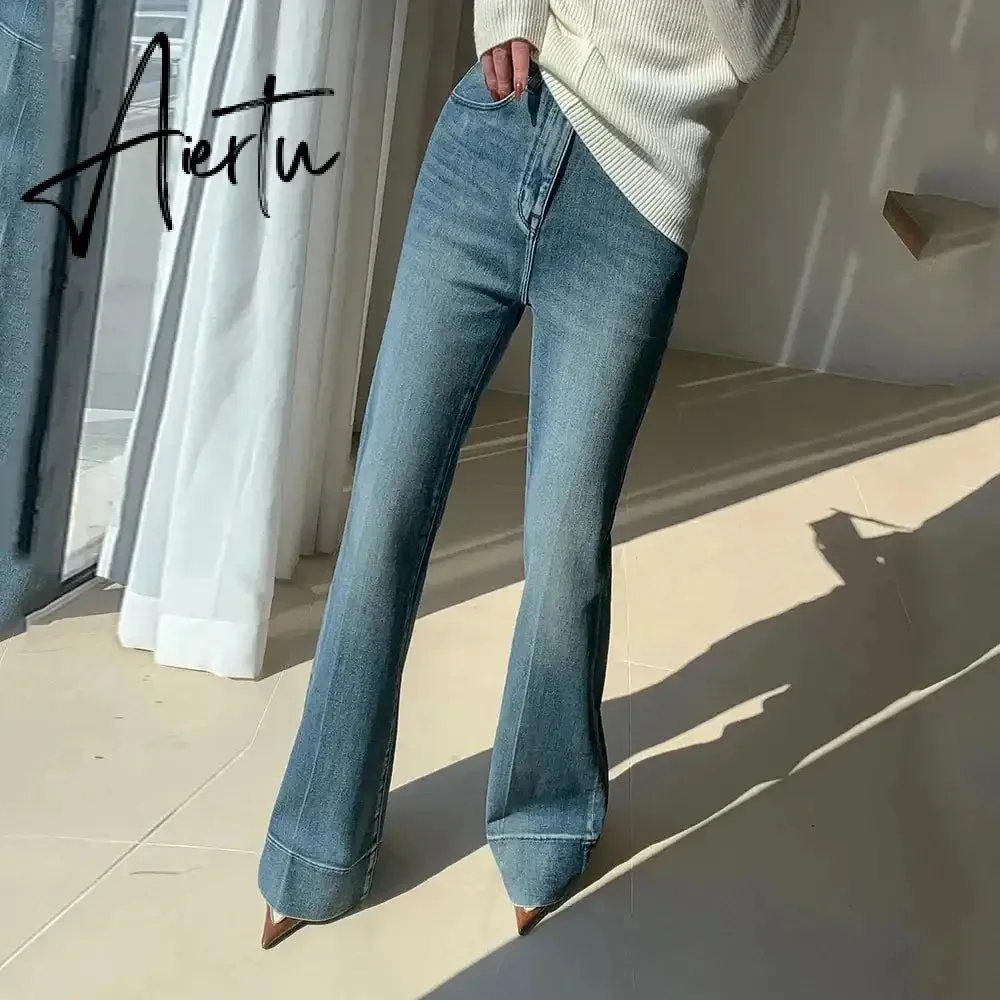 Aiertu Elegant Tall Girl Friendly Flared Jeans 90s Vintage Y2k Jeans Women Streetwear Korean Style Bootcut Pants High Waist Trousers