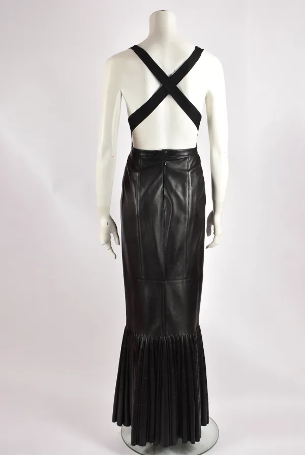 ALAIA LEATHER MAXI SKIRT WITH PLEATING