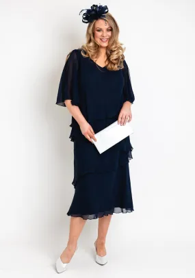 Allison Chiffon Layered Top & Skirt Two Piece, Navy