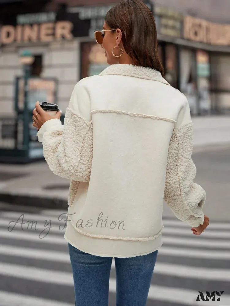 Amy Fashion - Drop Shoulder Teddy Panel Coat