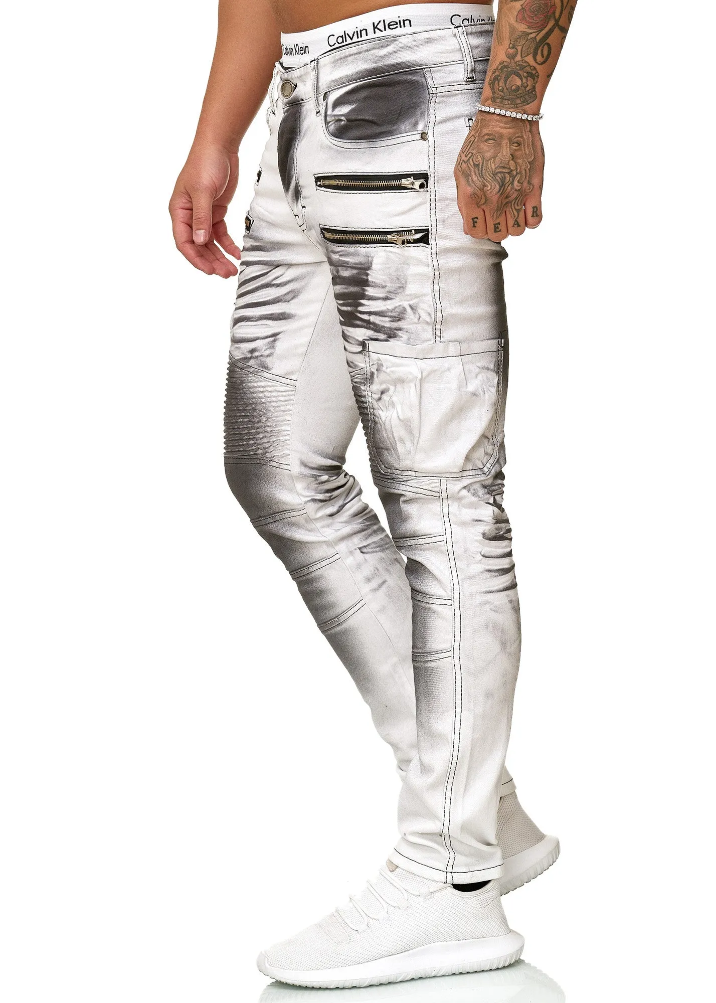 Araf Cargo Biker Jeans - White X0023C