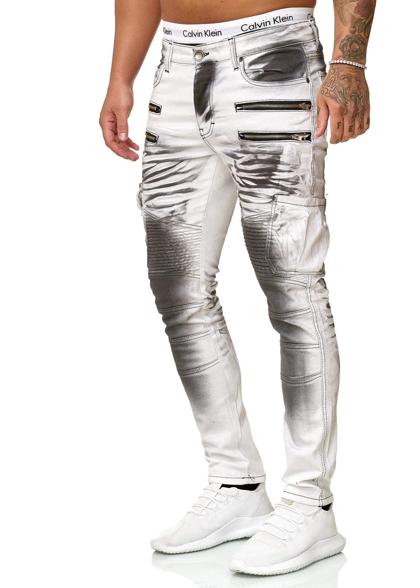 Araf Cargo Biker Jeans - White X0023C