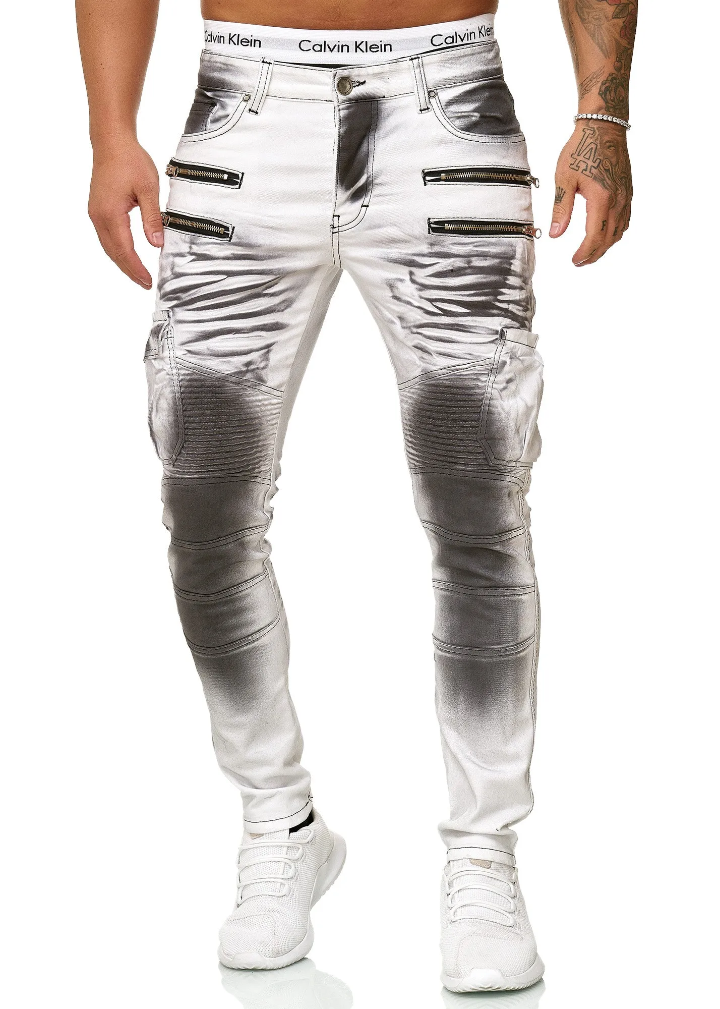 Araf Cargo Biker Jeans - White X0023C