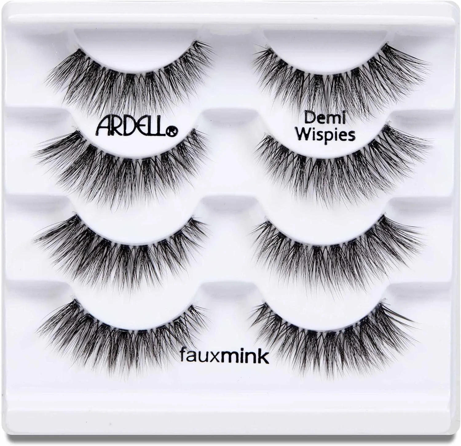 ARDELL False Eyelashes Faux Mink Demi Wispies 4 Pairs Multipack Black Medium Volume Long Length Invisiband Lightweight Silky Soft Faux Mink Eyelashes Vegan-Friendly Cruelty-Free