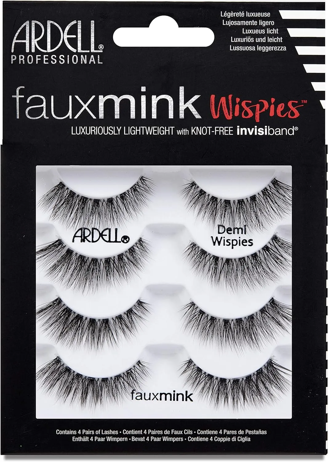 ARDELL False Eyelashes Faux Mink Demi Wispies 4 Pairs Multipack Black Medium Volume Long Length Invisiband Lightweight Silky Soft Faux Mink Eyelashes Vegan-Friendly Cruelty-Free