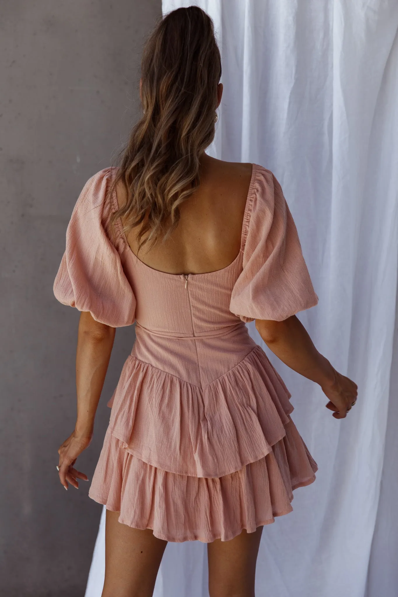 Ashton Layered Frill Hem Dress Apricot