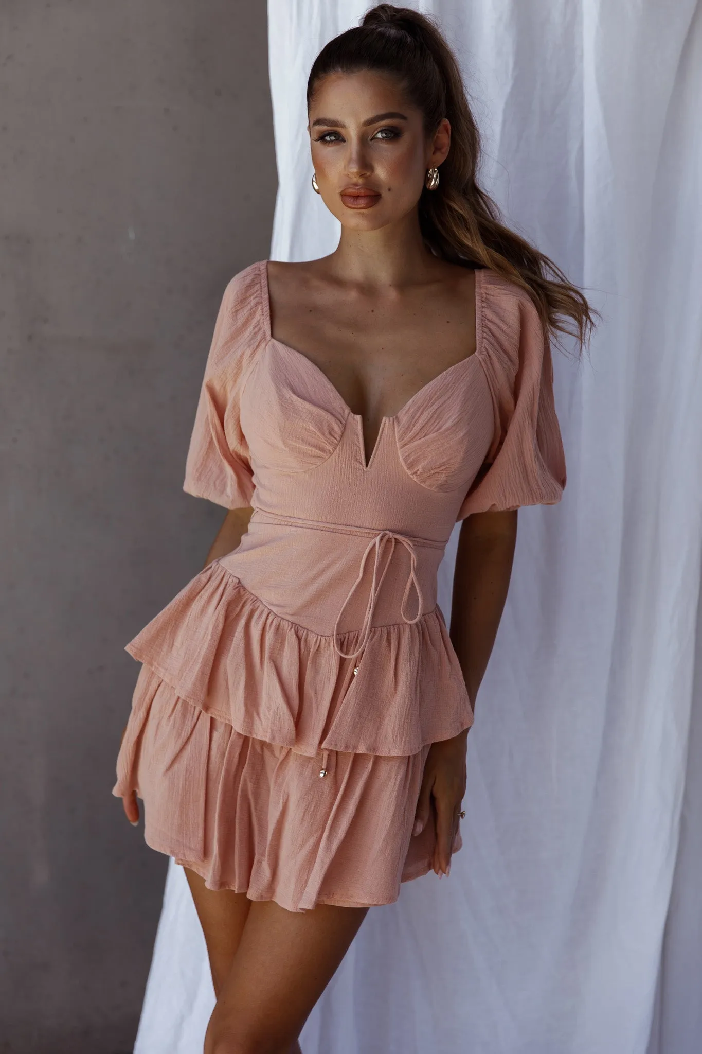 Ashton Layered Frill Hem Dress Apricot