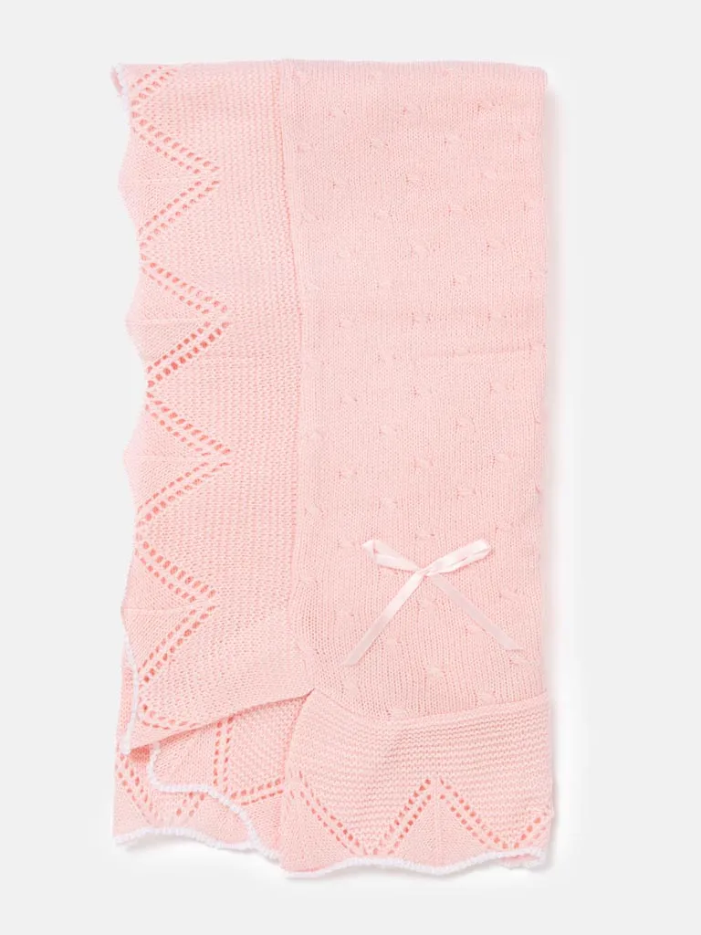 Baby Spanish Ribbon Bow and Dot Knitted Shawl - Pink