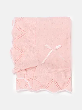 Baby Spanish Ribbon Bow and Dot Knitted Shawl - Pink