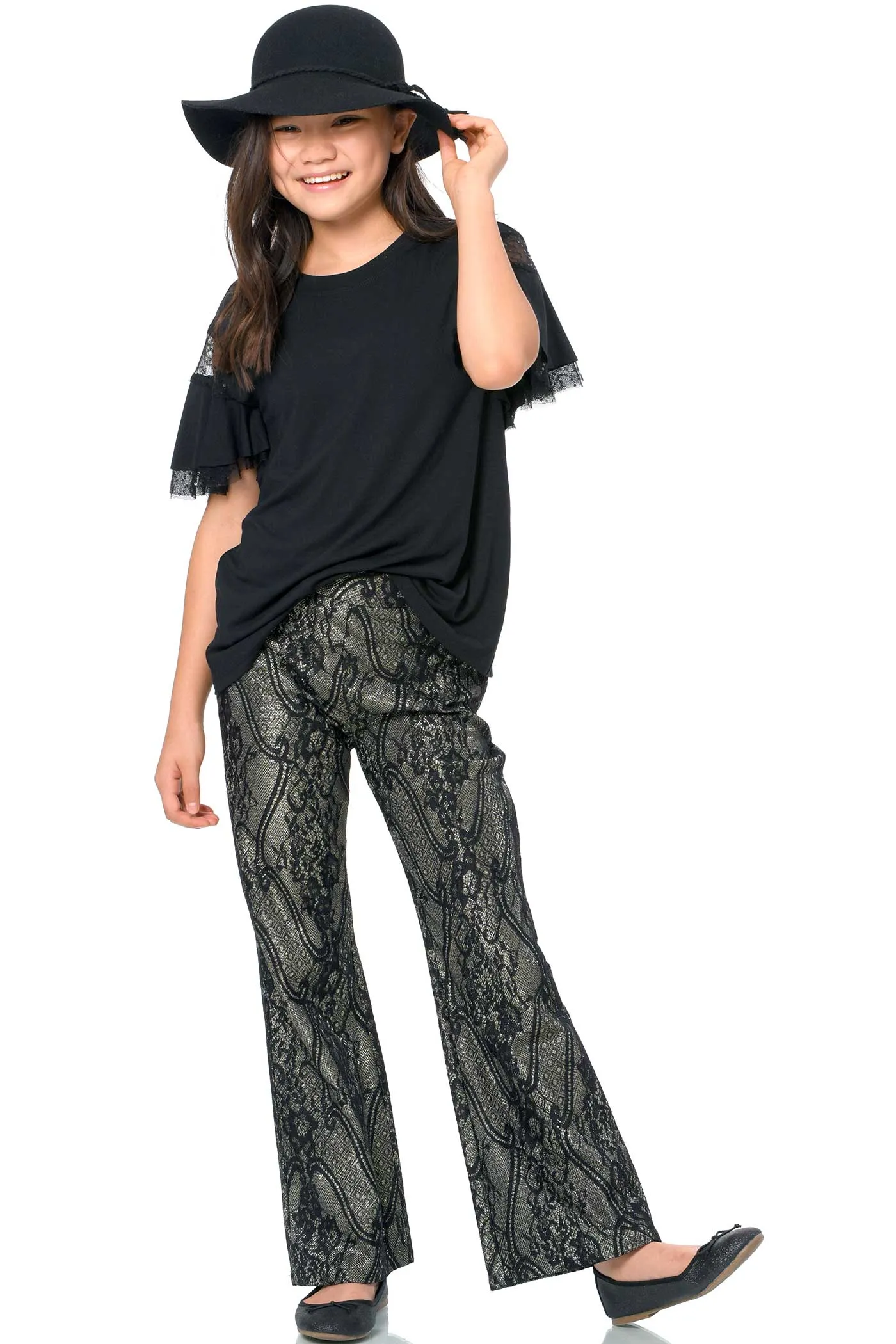 Big Girl Glittery Lace Flared Leg Pants