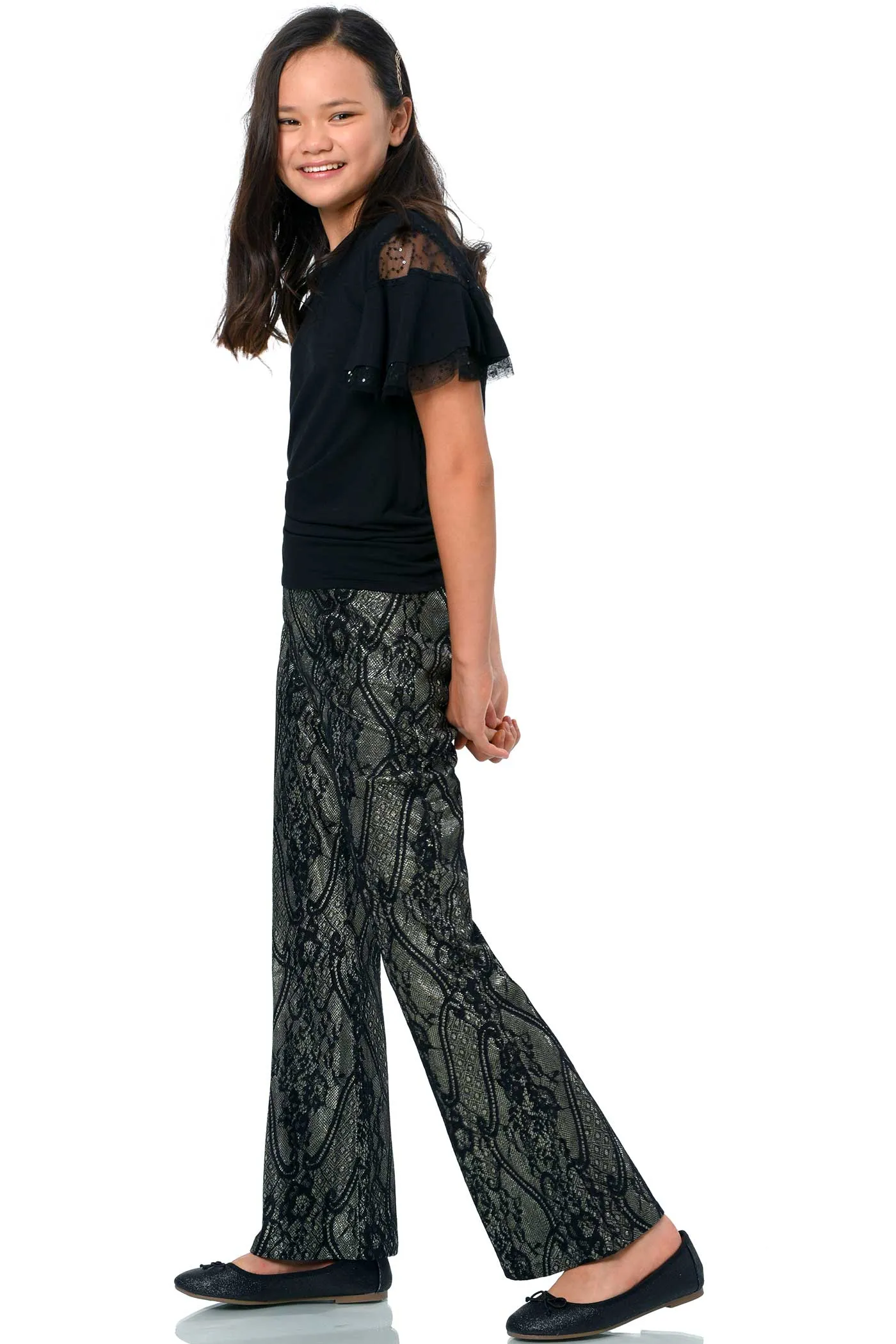 Big Girl Glittery Lace Flared Leg Pants