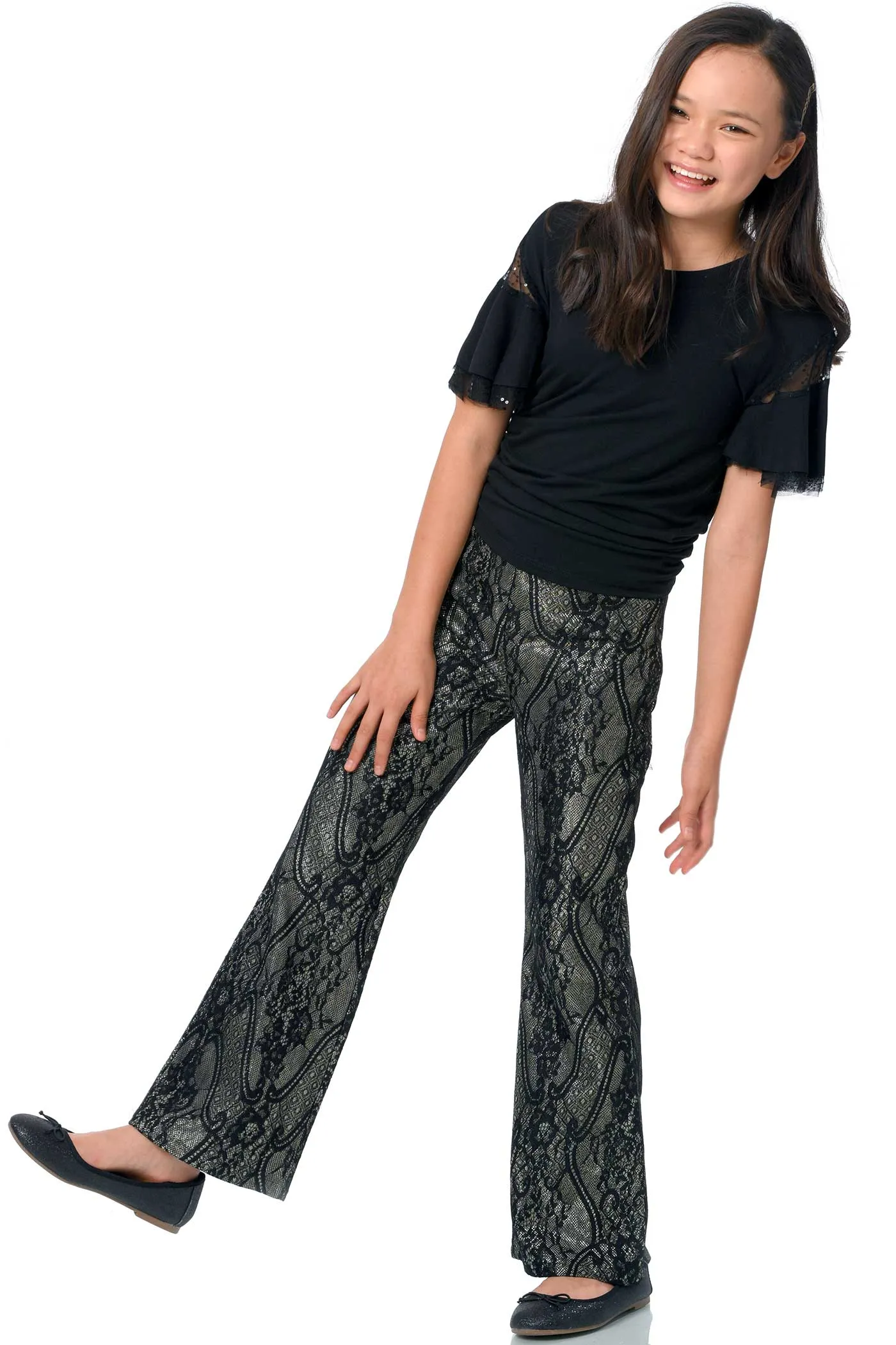 Big Girl Glittery Lace Flared Leg Pants