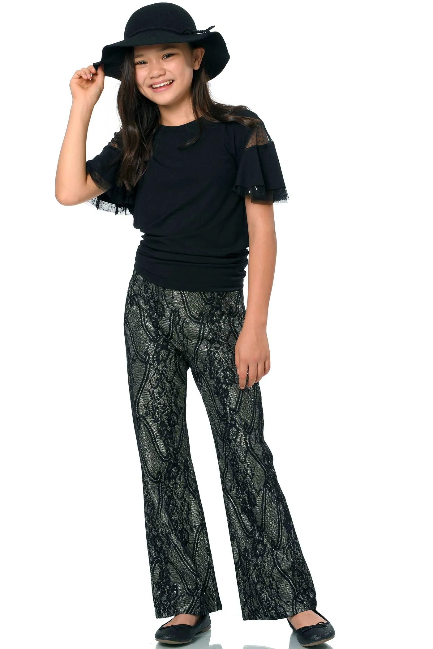 Big Girl Glittery Lace Flared Leg Pants