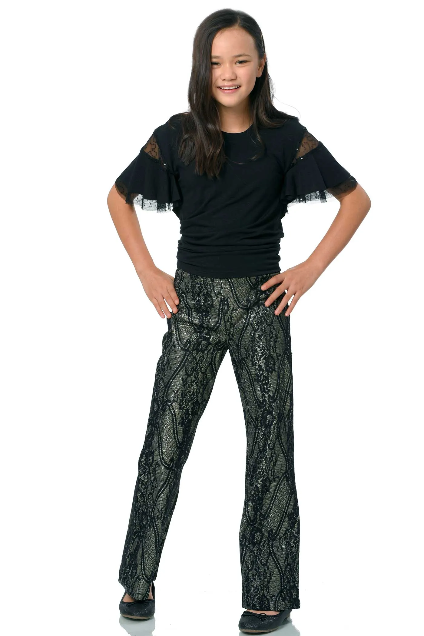 Big Girl Glittery Lace Flared Leg Pants