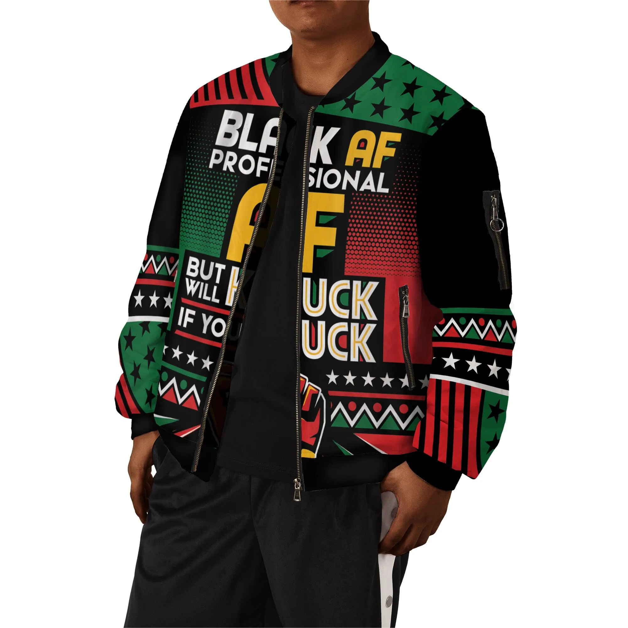 Black AF Professional AF But Will Knuck If You Buck Bomber Jacket