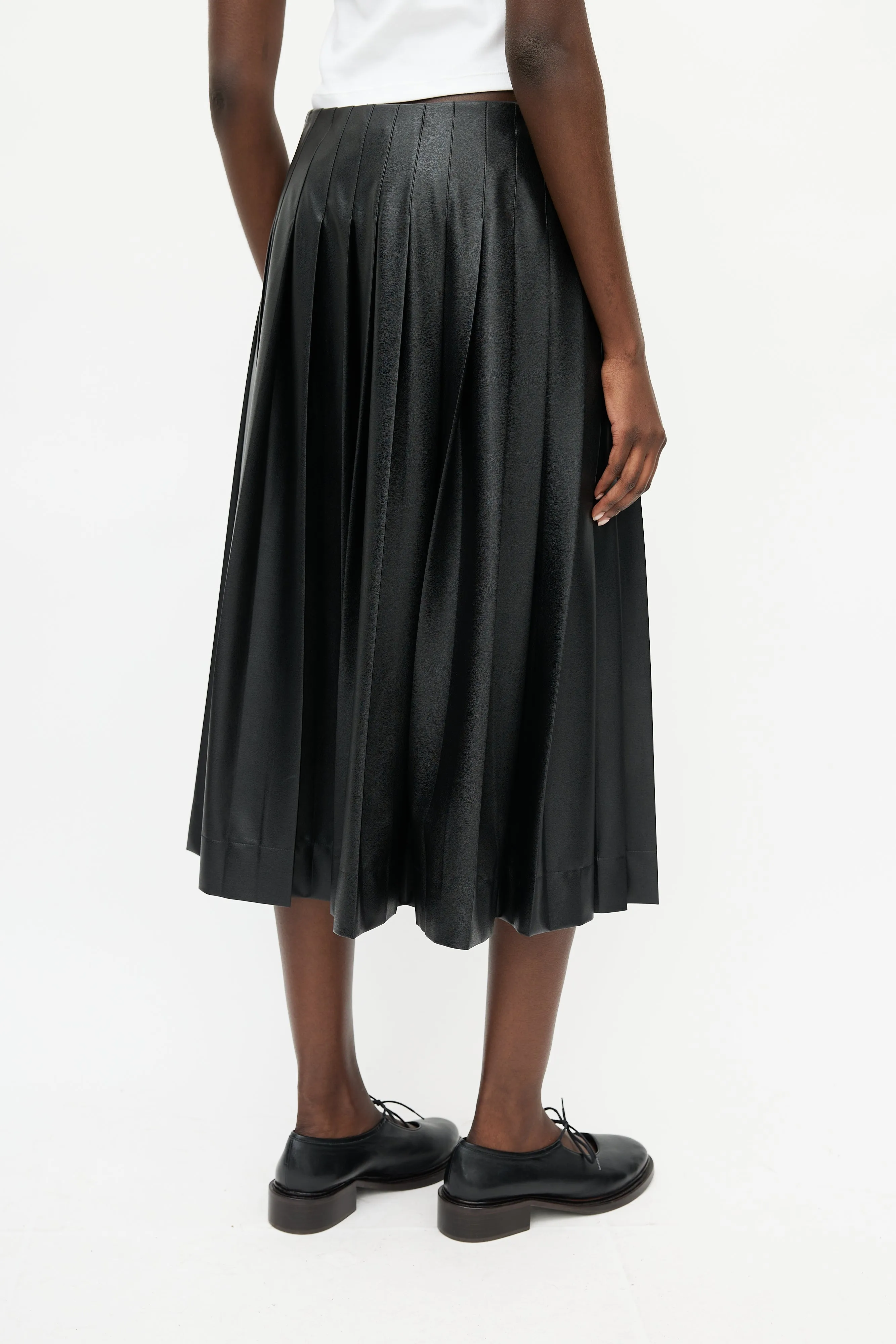 Black Faux Leather Pleated Skirt