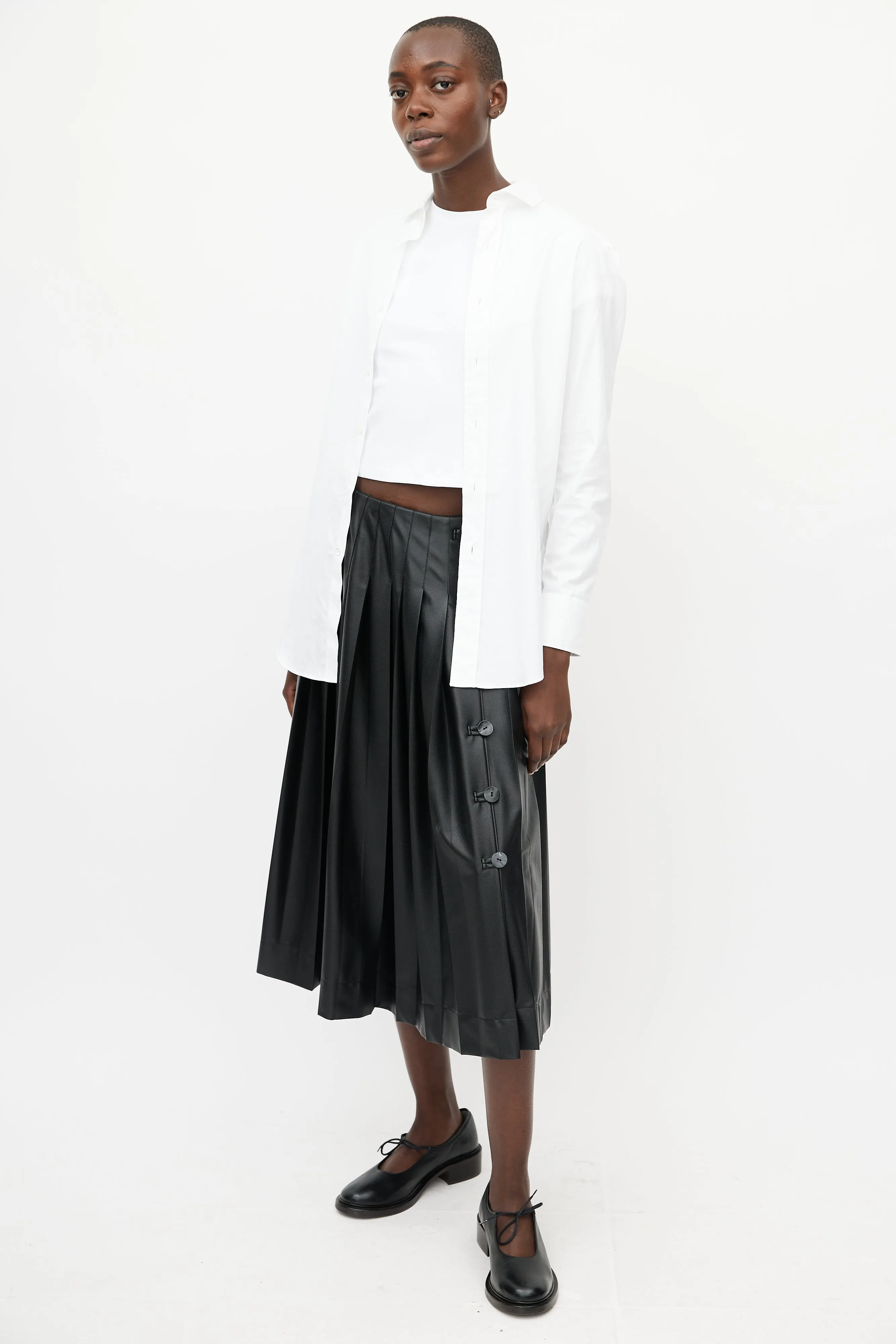 Black Faux Leather Pleated Skirt