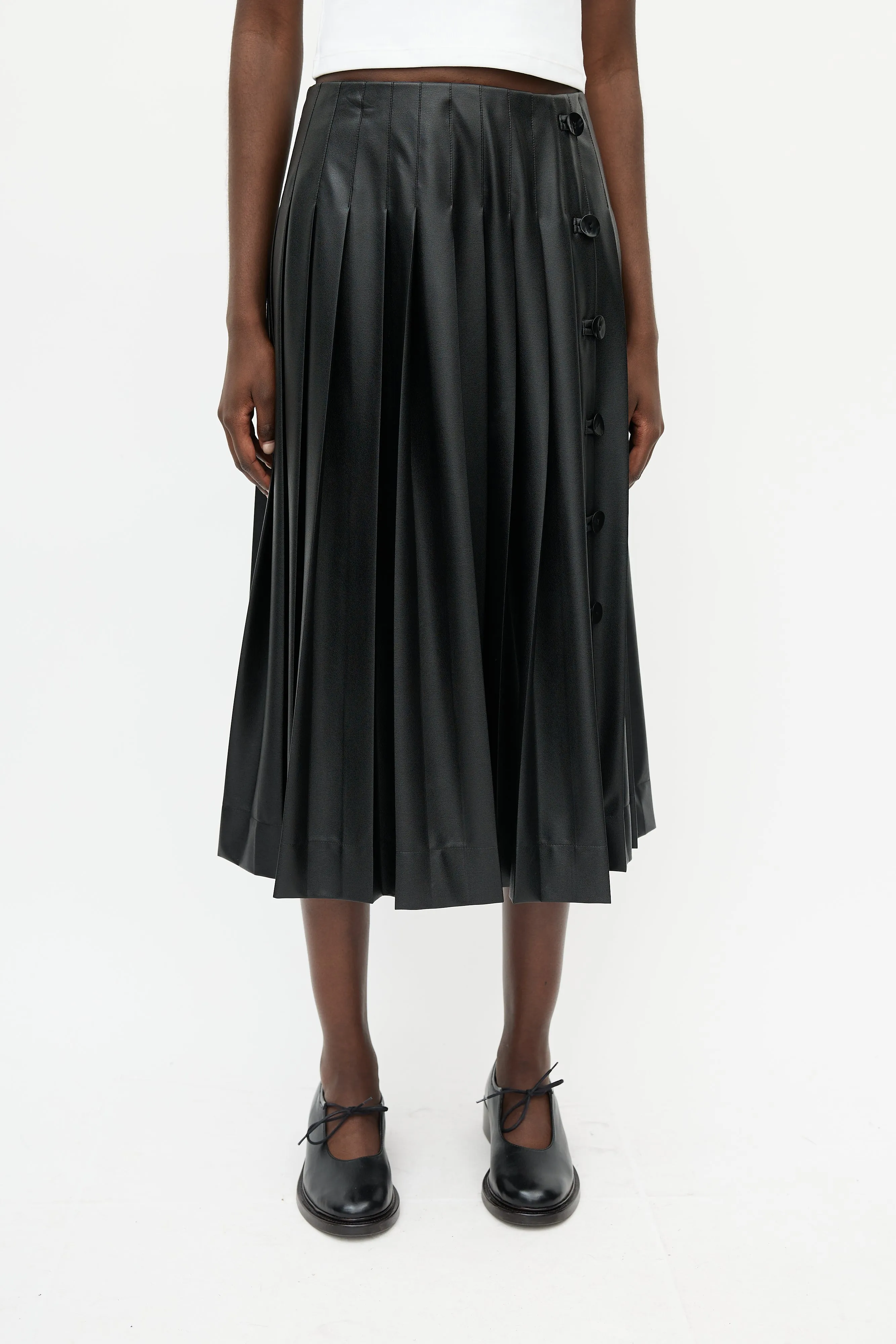 Black Faux Leather Pleated Skirt