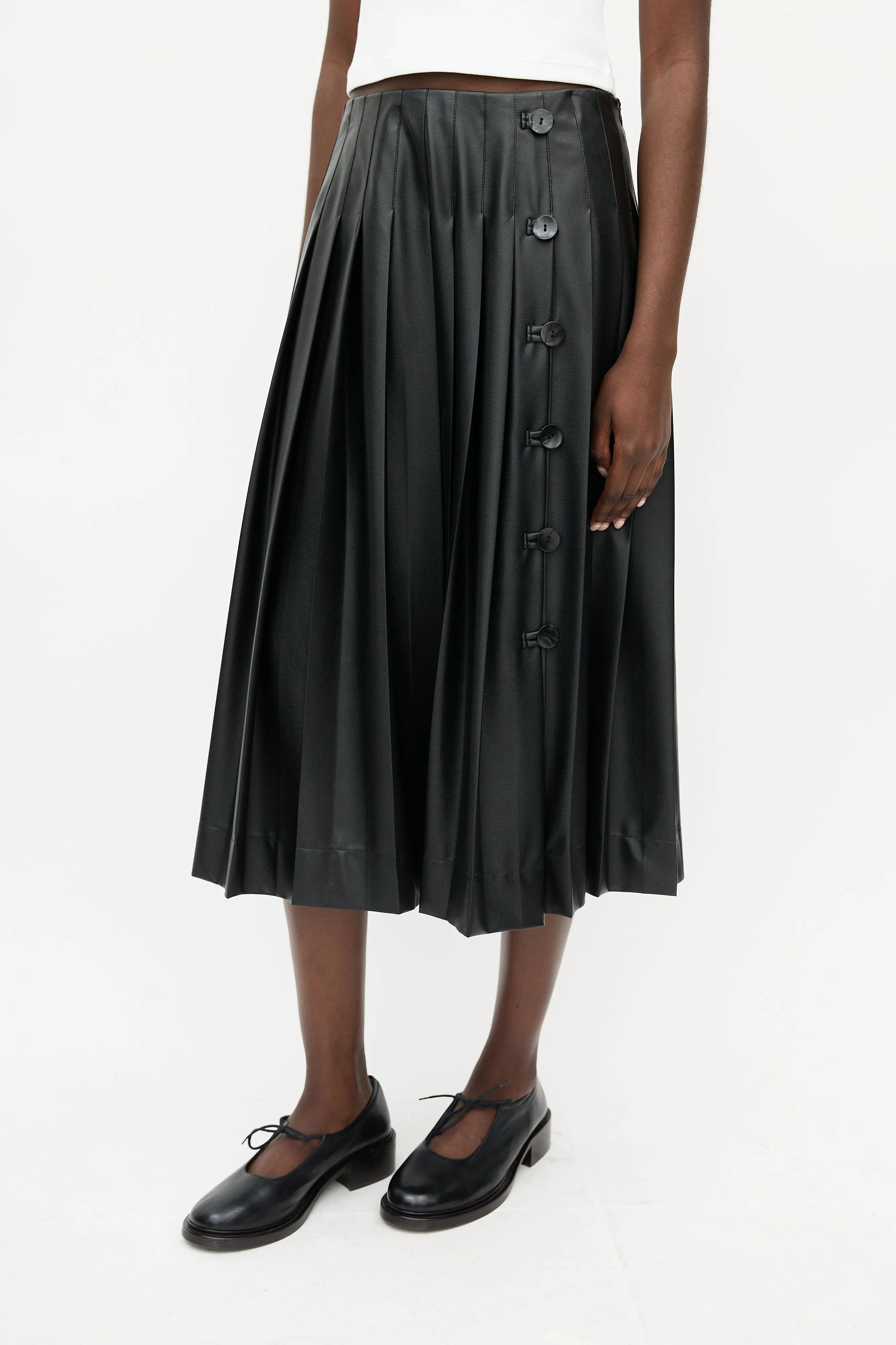 Black Faux Leather Pleated Skirt