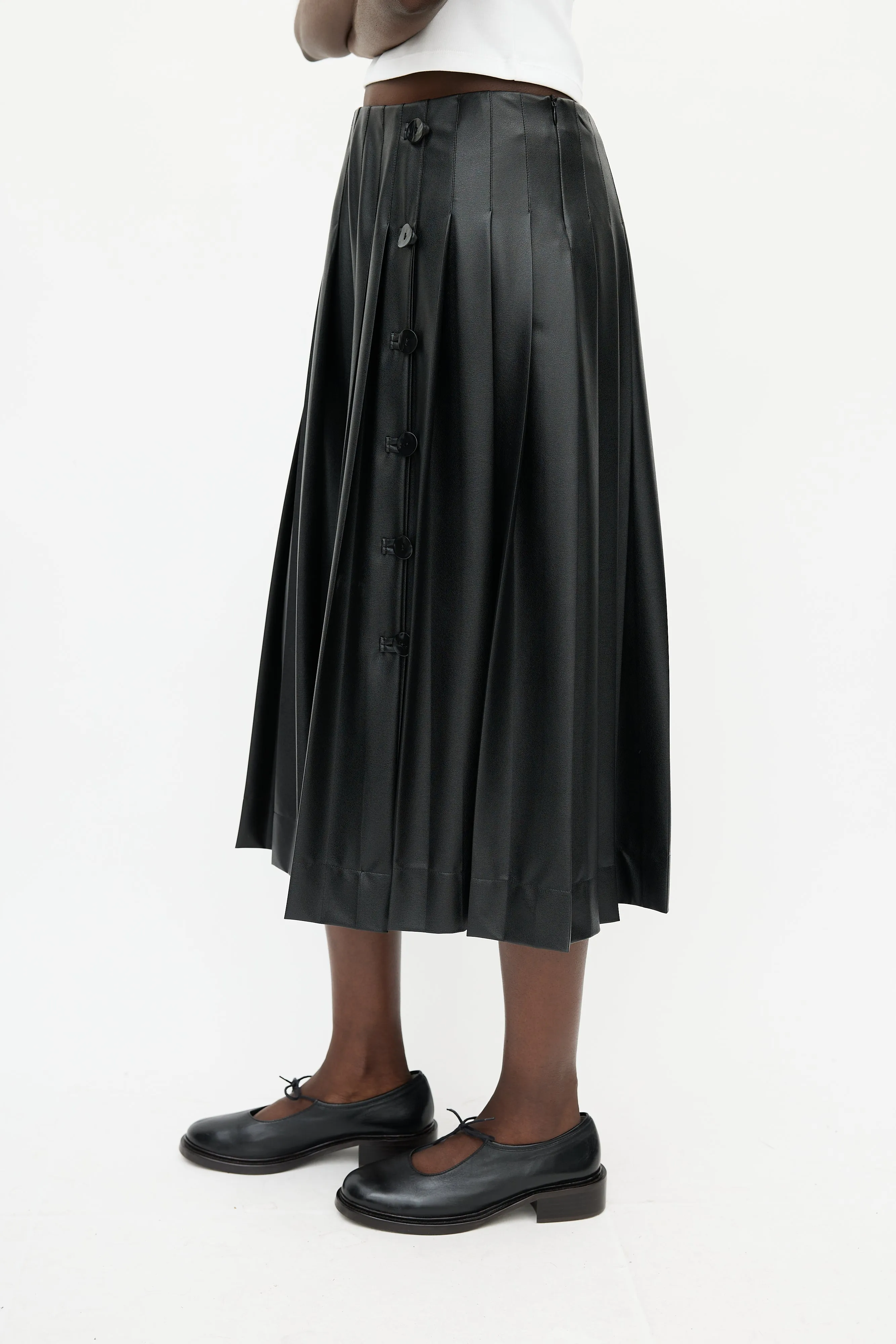 Black Faux Leather Pleated Skirt