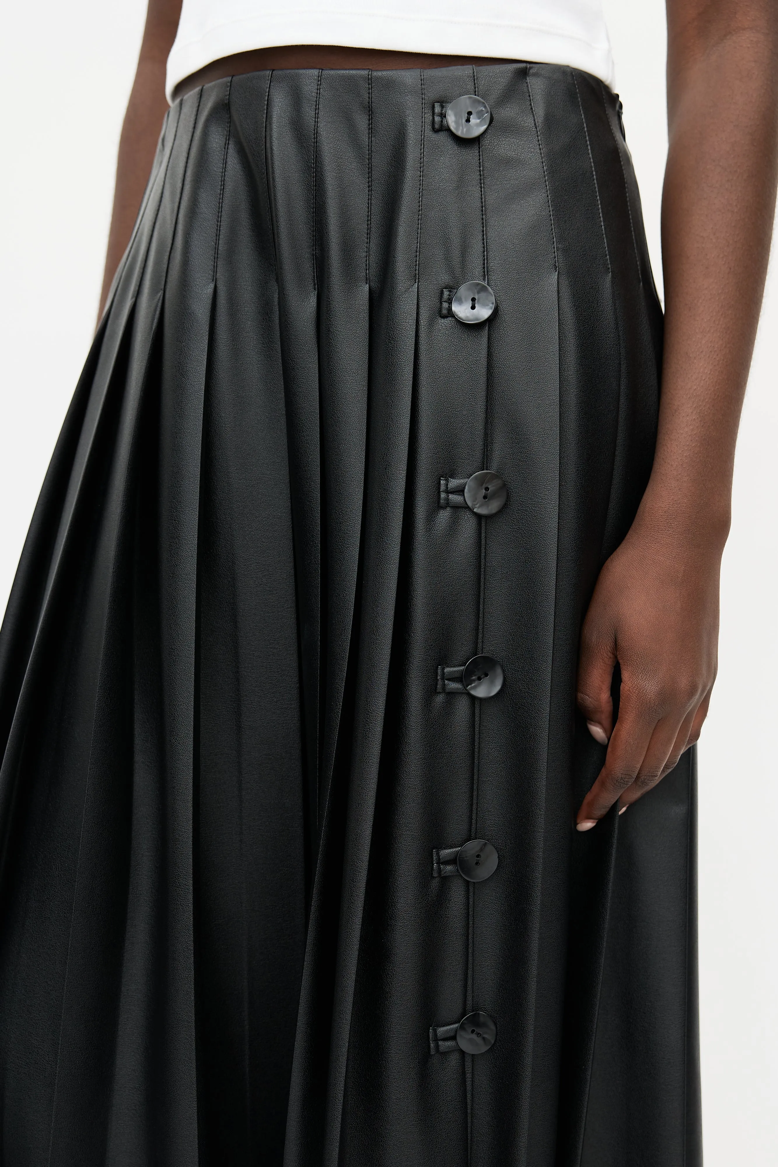 Black Faux Leather Pleated Skirt