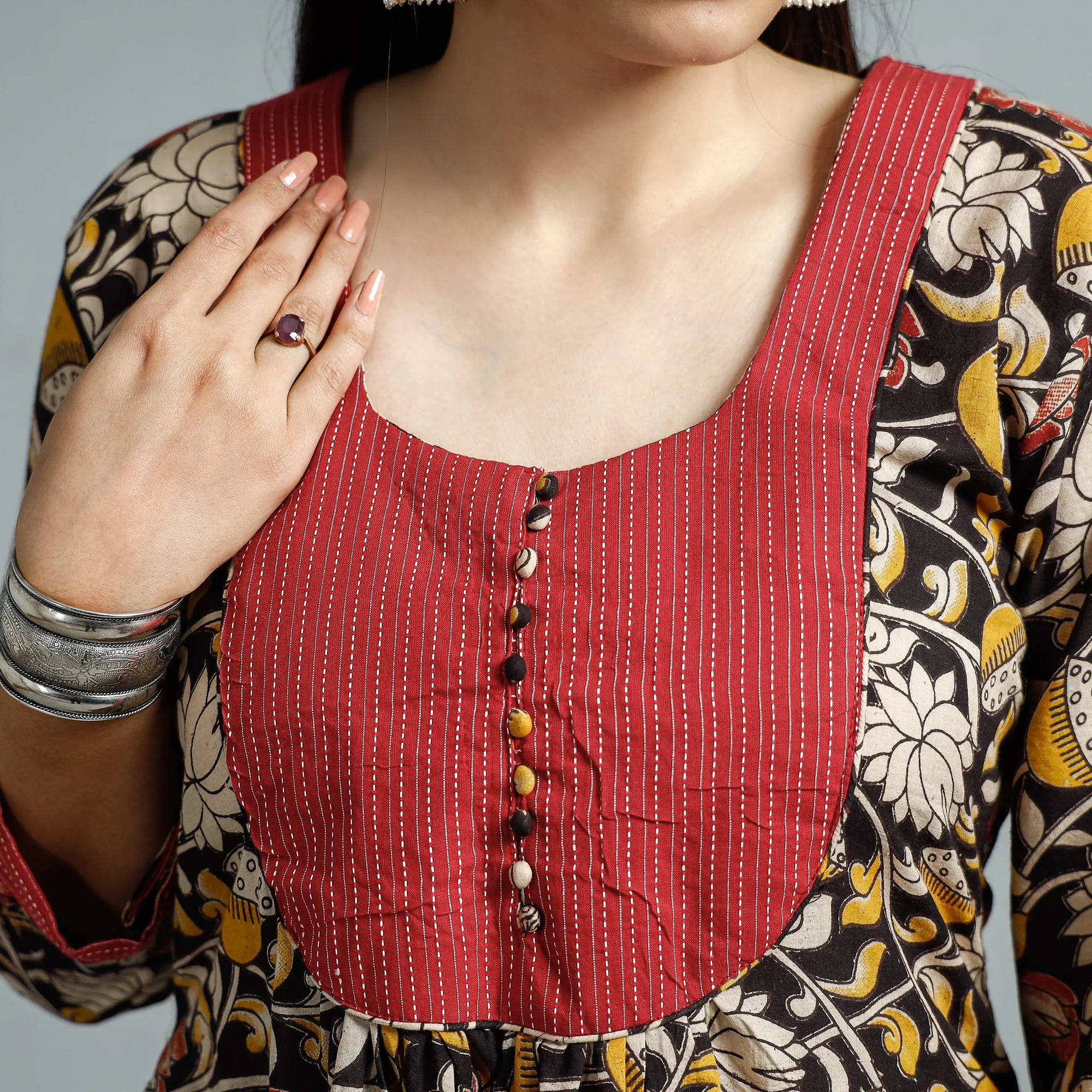 Black - Kalamkari Printed Cotton Flared Kurta