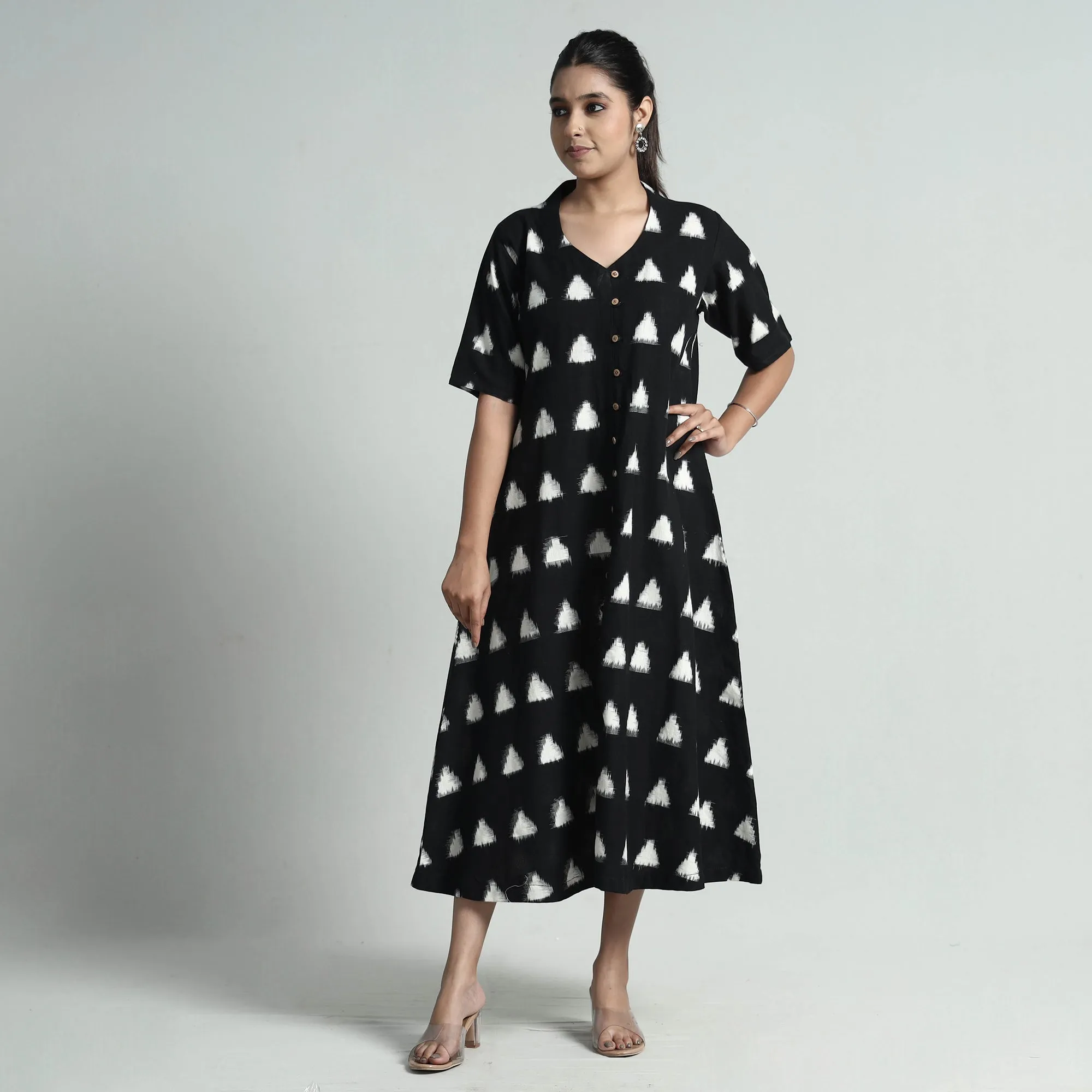 Black - Pochampally Double Ikat Weave Cotton Dress